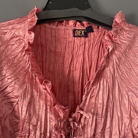 Y2K Whimsigoth Blouse Coquette Pink Satin Lace-Up Top Large - Picture 3 of 11